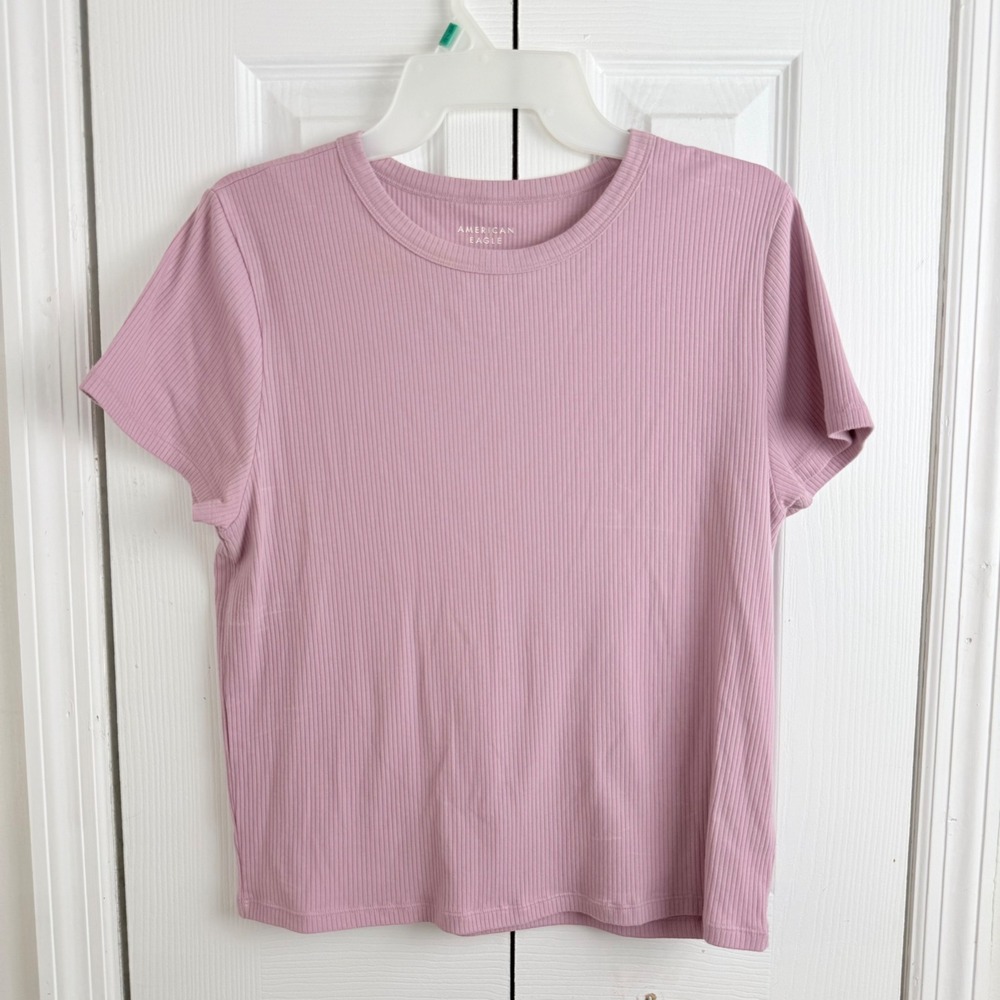 American Eagle Ribbed‎ Short Sleeve Tee XL Pink Soft Girl Minimalist Basic